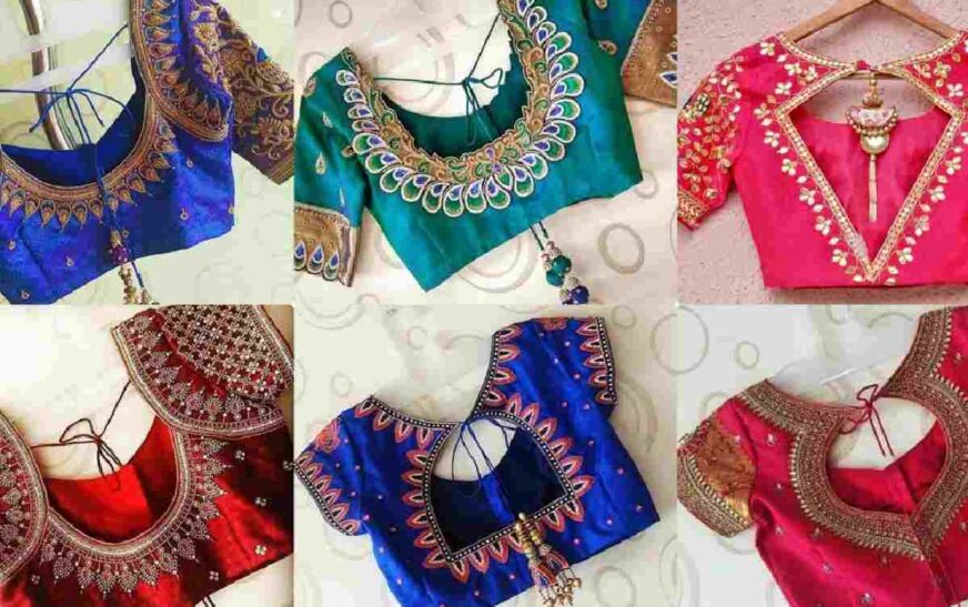 Silk Saree Simple Aari Work Blouse Designs