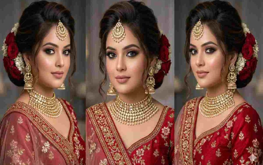 Round Face Modern Indian Wedding Hairstyles for Long Hair