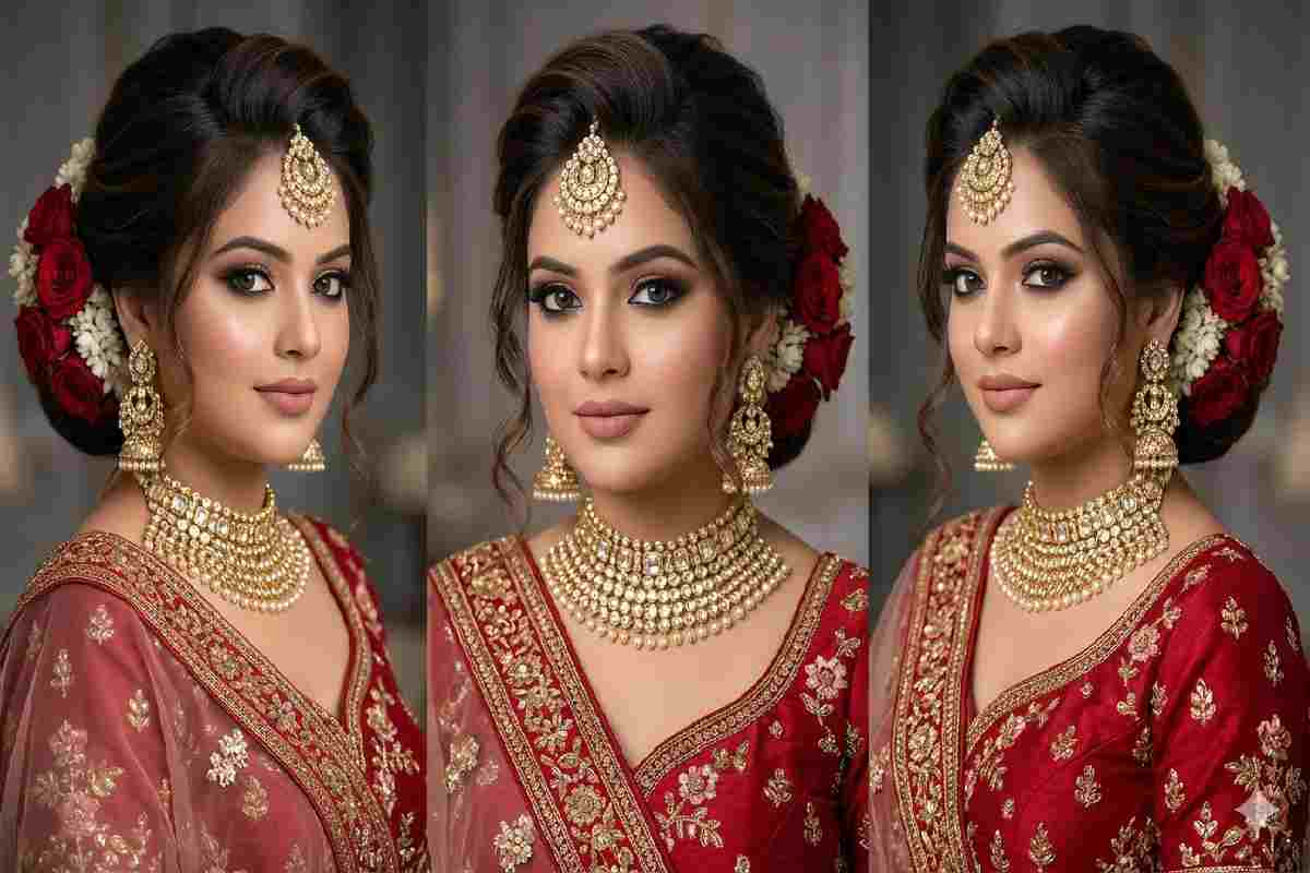 Round Face Modern Indian Wedding Hairstyles for Long Hair